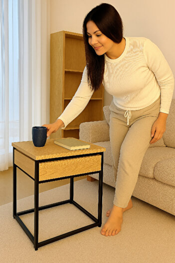 zola Set of 2 modern coffee tables, metal frame, chipboard, 60x30x50 / 55x29.5x45.5 cm, 10 kg, natural oak