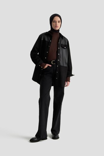 Armine TREND Pocket Detailed Shirt Collar Snap Fastener Tunic Black 25Kt418