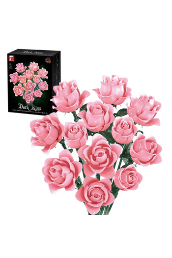 Choice Pink Rose 585PCS Pink Rose Building Blocks Simulation Flower Bouquet Model Bricks Desktop Decoration