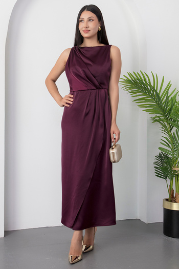 PULLIMM Square Neck Gathered Waist Slit Dress Yzc25Y223