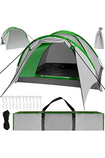 KESNUP Camping tent with veranda for 2-4 people KESNUP, dimensions 200 x 200 x 140 cm, Verge / Silver