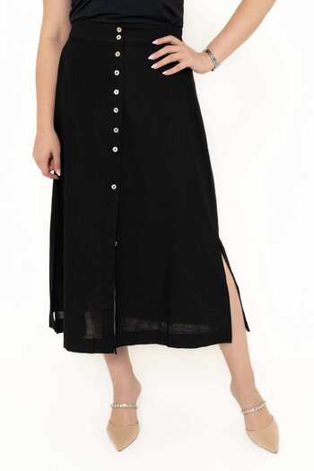 Yola Solid Buttoned Midi Skirt
