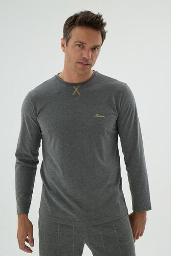 Sevim Men's Long Sleeve Jogger Leg Anthracite Pajama Set C6T2N69