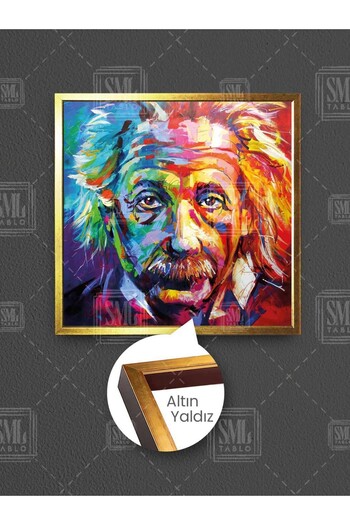 SML TABLO Albert Einstein, fizician, pictură pe pânză pătrată înrămată cu graffiti colorat