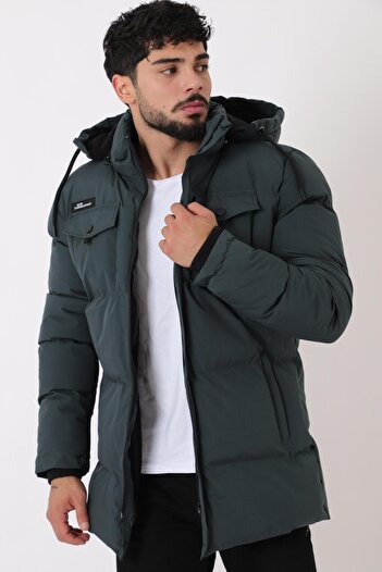 Stilkombin Long Puffer Coat with Chest Pockets and Fur Lining Pldp 2957_50456