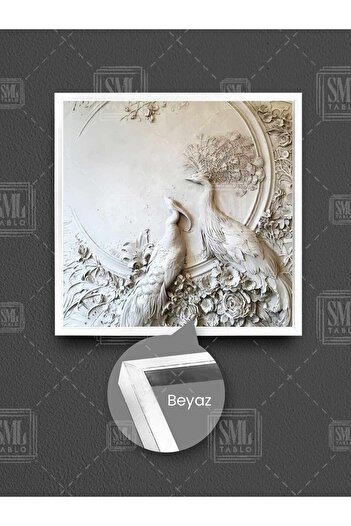 SML TABLO Two Peacocks Wall Sculpture Marble Wall Ornament Decor Framed Square Canvas Painting