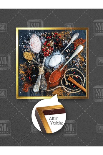 SML TABLO Silver Spoons and Spices Kitchen Decor Kitchen Framed Square Canvas Painting