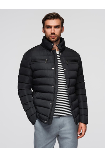 OMBRE Men's quilted jacket with stand-up collar and chest zips - black V1 OM-JALP-0260 M