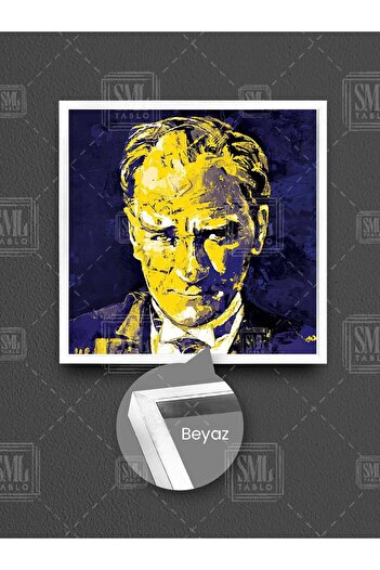 SML TABLO Tablou pătrat înrămat pe pânză, galben, bleumarin, Mustafa Kemal Atatürk, Canary