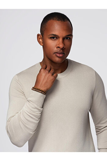 OMBRE Men's sweater with round neckline in stretch knit with classic weave - beige V3 OM-SWSW-0183 M
