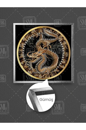 SML TABLO Japanese Dragon and Power Inside the Golden Circle Gold Decor Framed Square Canvas Painting