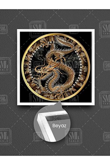 SML TABLO Japanese Dragon and Power Inside the Golden Circle Gold Decor Framed Square Canvas Painting