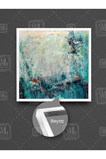 SML TABLO Turcoaz, verde apă, decor abstract, artă modernă, pictură pătrată pe pânză înrămată