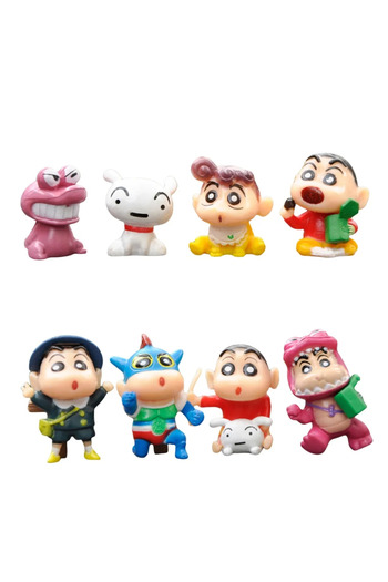 Miniso 8Pcs Set Opp Bag 8Pcs/set Crayon Shin chan Cartoon Car Ornaments Toys Kawaii Mini Anime Action Figur