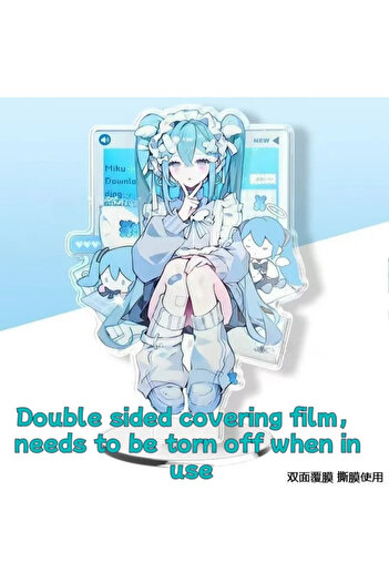 Miniso Blue 8CM Hatsune Miku Acrylic Standing Sign Miku Anime Peripherals Cute Cartoon Desktop Ornament Ori