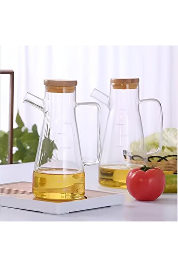 Amentes 2 Pieces of Acrylic 900ml Oil Containers with Wooden Lids Are Plastic.