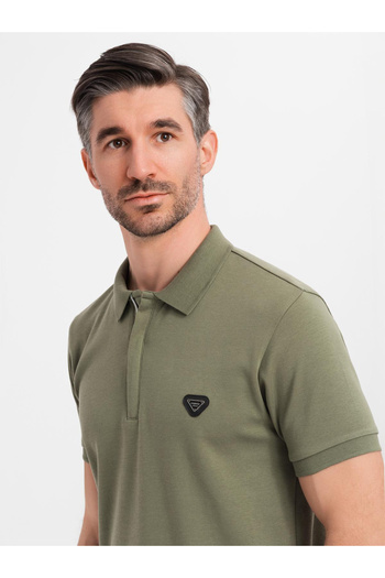 OMBRE Pánské polo tričko s výstřihem na zip - olivově zelené V5 OM-POSS-0148 L