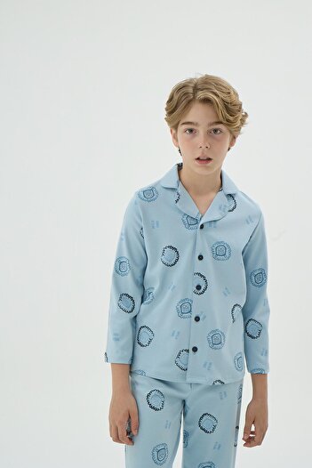 Sevim Boy's Pajama Set Long Sleeve Buttoned Patterned Pajama Set C7T1N98