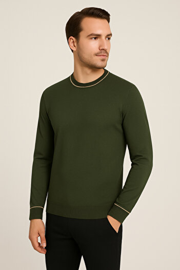 Maccali Men's Long Sleeve Slim Fit Basic Khaki Winter Sweater