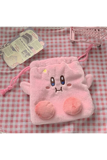 Miniso 19CM xinzhikabi Kawaii Anime Cartoon Star Kirby Plush Cosmetic Bag Cute Pink Plush Portable Storage