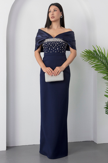 PULLIMM Strapless Chest Stone Atlas Evening Dress Ecr5649