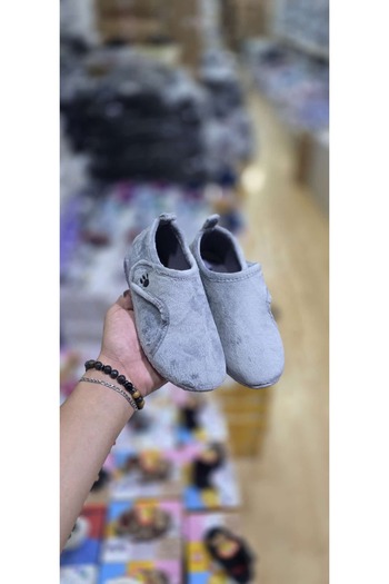 GEZER Gray Children's Winter Single Velcro Adjustable Pvc Sole Home School Nursery Slippers