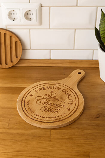Çavdar Group Bamboo Cheese Presentation Plate with Handle Breakfast Presentation Board Bamboo