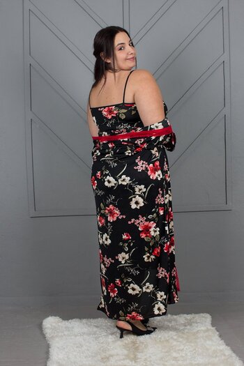 Truva XXL Plus Size Floral Pattern Silk Combed Cotton Nightgown Dressing Gown Set