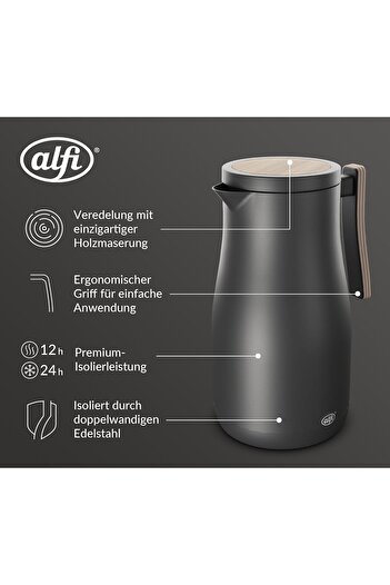 ALSAIF ALFI Insulated Coffee Carafe, Stainless Steel Vacuum Flask for Coffee & Other Hot Beverages, 1 Liter