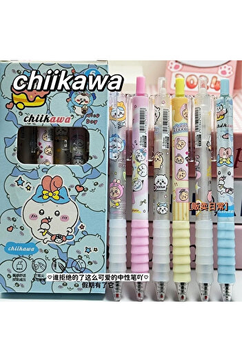 Miniso 6pcs 6pcs 6pcs Chiikawa Gel Pen Press Pen Set Writing Smooth 0.5mm Black Signature Pen Student Stati
