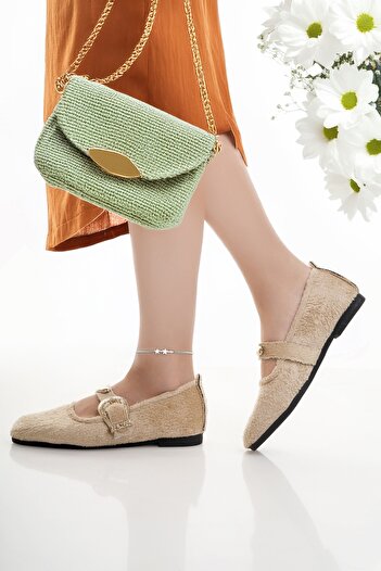 Modafırsat Women's Ballerinas Beige Lightweight Comfortable Stylish Business Office Daily Shoes