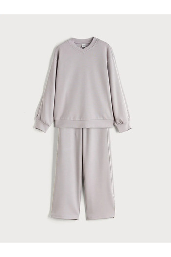 LC Waikiki Lcw kids lilac v-neck girls' sweatshirt and sweatpants set