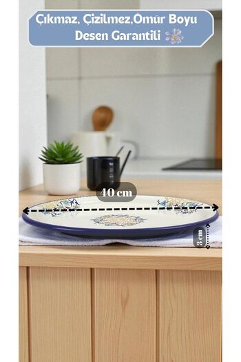 İnci Emaye No 40 Enamel Tray Tableware, Food Presentation Tray, Floor Table Zinc ~38 cm