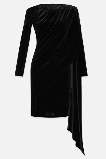 Setre Black Shoulder Detail Mini Dress with Stone Detailing