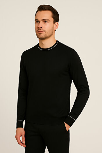 Maccali Men's Long Sleeve Slim Fit Basic Black Winter Sweater
