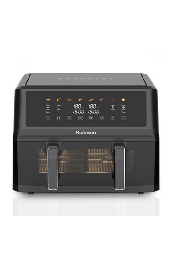 ROHNSON 2 in 1 hot air fryer R2864, 2 x 5.2 L, 2400W, 1h/24h timer, 80-200°C, 8 programs,