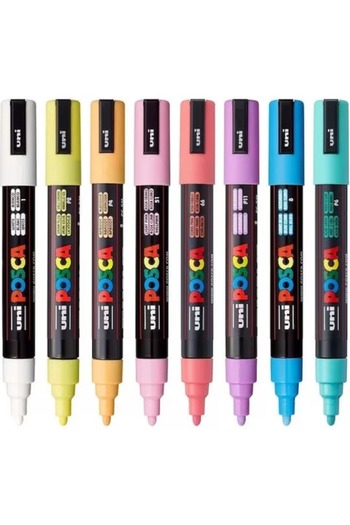 Innovium Posca PC-5M Soft Light System Marker Set, 8 Pastel Colors, Medium Tip 1.8-2.5 mm