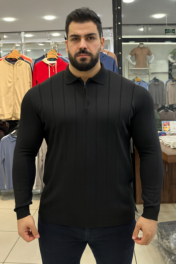 Maccali Men's Winter Plus Size Black Zippered Sweatshirt