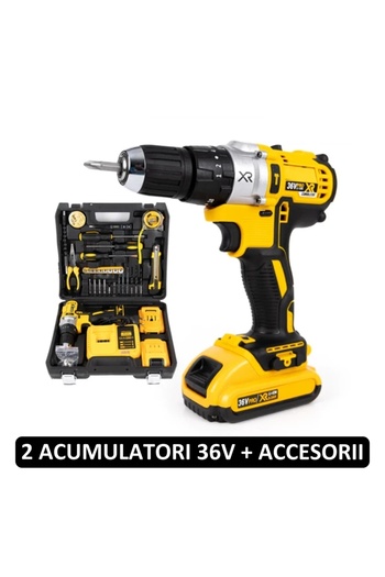 raf 2-Battery 36V Impact Drill Kit, Self-Tapping with 30 Accessories