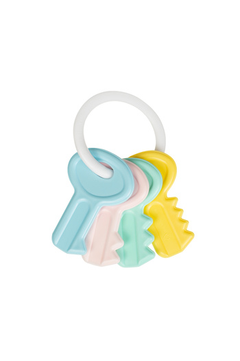 Akuku Bright Keys teething toy for children with silicone rings, rounded shapes, pot size