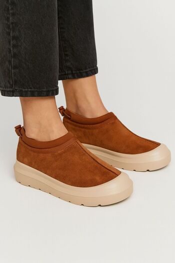 DUXAL SHOES Γυναικεία παπούτσια Paula Mini Beige Suede Half Boots με ίσια σόλα με γούνα μέσα