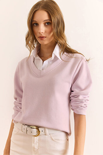 Olalook Women's Lilac Shirt Collar Detailed Thessaloniki Blouse Blz-19002777