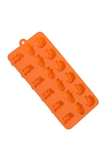 SHOPIENS Silicone Mold Halloween 18 Compartments Pumpkin, Skull, Bat Orange 11x21.5cm