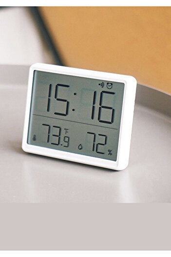 edewatt Digital Wall Clock Thermometer Temperature and Humidity Meter Table Clock Alarm Lcd Display Plug into Wall White