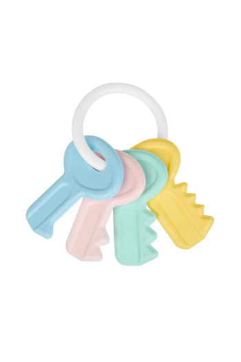 Akuku Bright Keys teething toy for children with silicone rings, rounded shapes, pot size