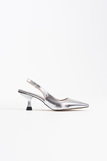 EMOYRA Angelica Women's Silver Wrinkled Patent Leather Heeled Shoes
