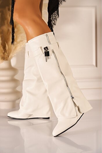 Joana Women's White Fur-lined Boots Made of Dairia Organic Leather