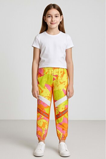 ww waka waka kids store Φόρμα για κορίτσια με εμπρός στάμπα από ύφασμα αλεξίπτωτου, με επένδυση από φλις γαρνουλέ, μονό κάτω μέρος