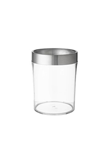 ORIAN Clear acrylic basket and napkin set with a wide silver line