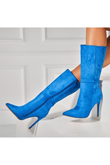 Joana Vincy Blue Suede Heeled Boots